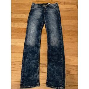& Denim, women's skinny low waist blue acid wash jeans size 29/32